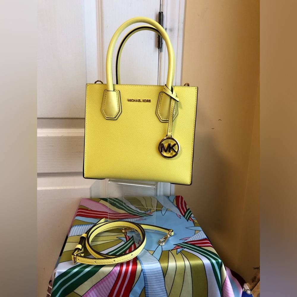 Michael Kors Lemon Yellow Leather Top-Handle Satchel with MK Charm